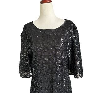 Laundry Black Lined Sequins Party Cocktail Dress Women's Size 6 | 35-25